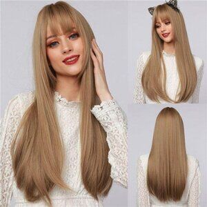 Blonde Wig With Bangs For Women Long Straight Wigs Barbie wig Synthetic